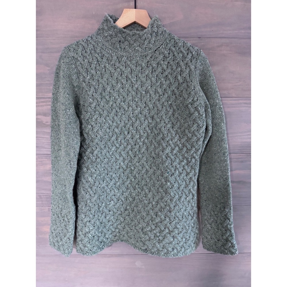 Irelands Eye Sweater Cable Aran‎ Wool Cashmere Mock Neck Green
